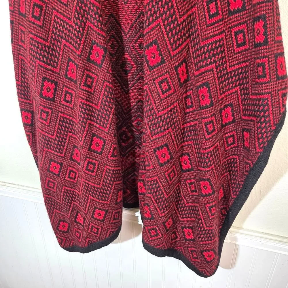 Alpafina Alpaca Shawl Wrap Red Black Geometric Poncho Cape One Size Peru